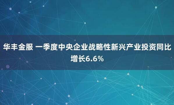 华丰金服 一季度中央企业战略性新兴产业投资同比增长6.6%