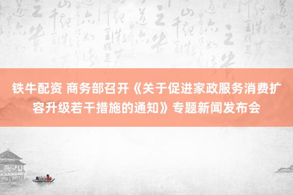 铁牛配资 商务部召开《关于促进家政服务消费扩容升级若干措施的通知》专题新闻发布会