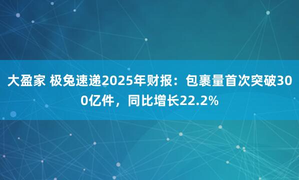 大盈家 极兔速递2025年财报：包裹量首次突破300亿件，同比增长22.2%